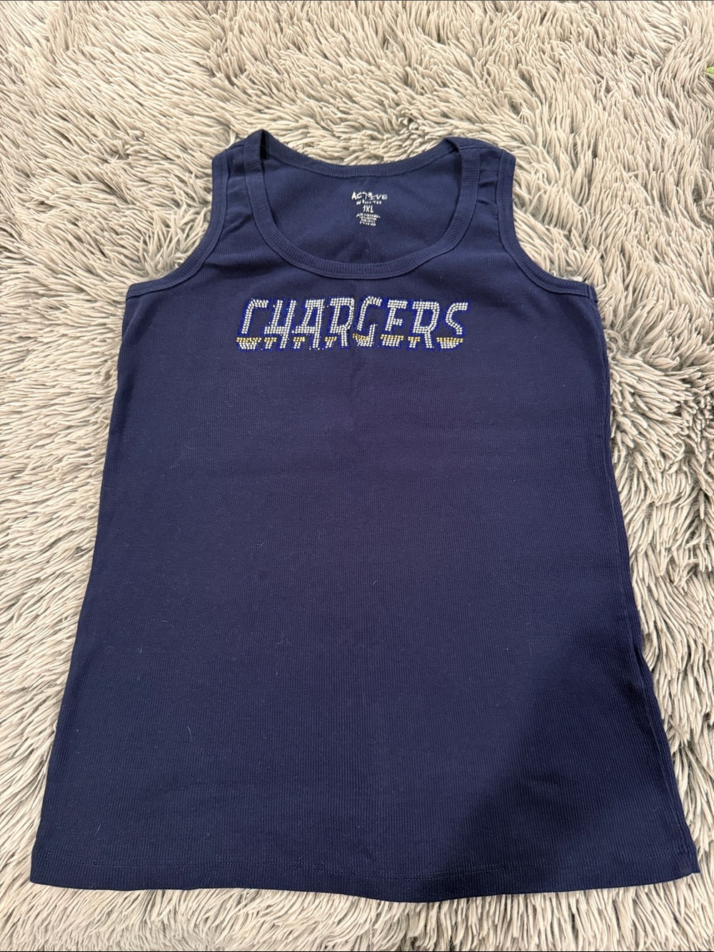 Women’s Chargers Navy Blue Tank Top with jewel studded design